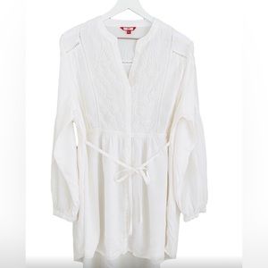 Joe Browns 100% Viscose Crisp White Embroidered Back Tie Waist Tunic Blouse 14